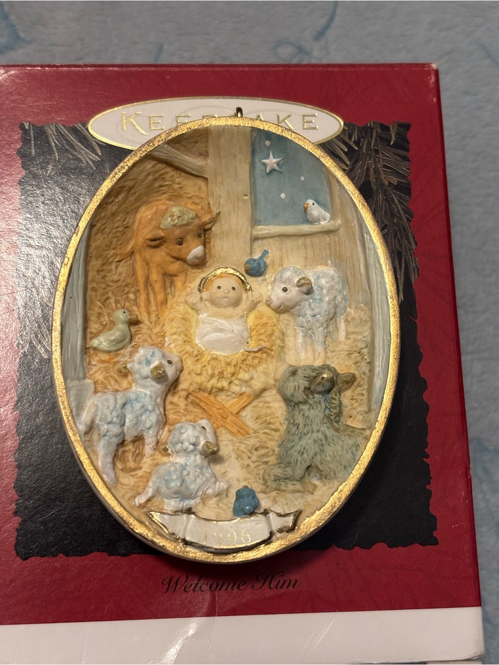 Hallmark Keepsake Ornament Nativity Oval
Welcome Him 1996